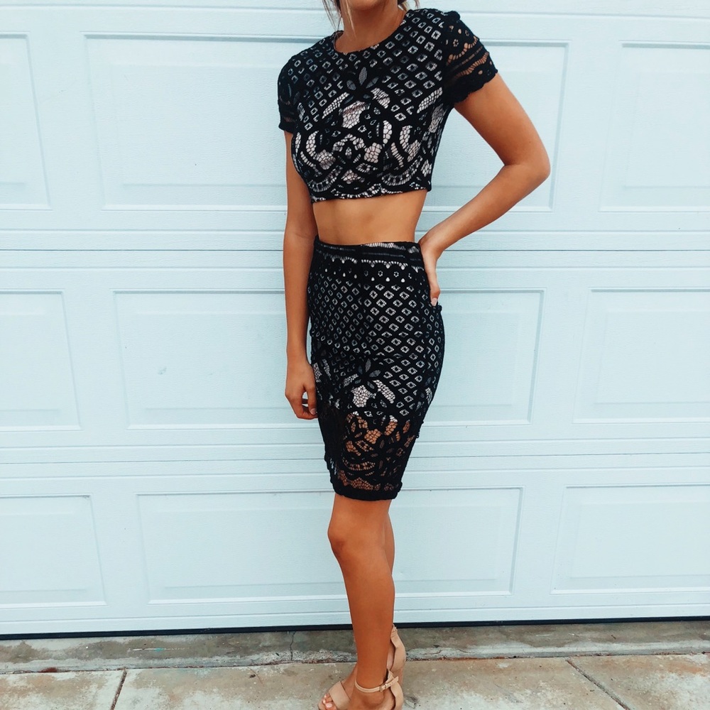 Two Piece Black Lace Bodycon